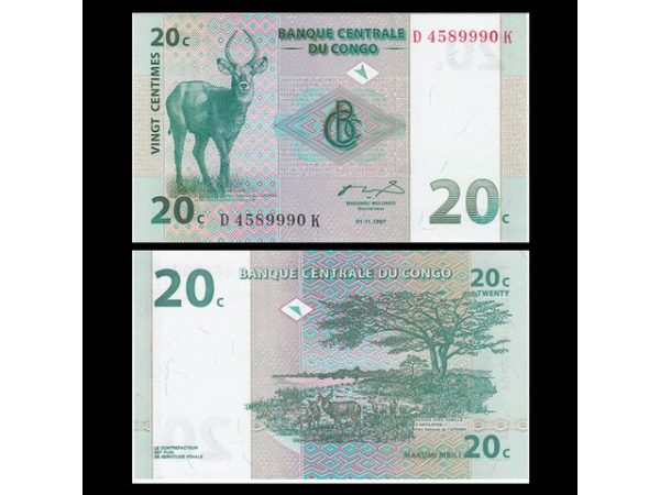 CONGO 20 CENTIMES UNC # 956