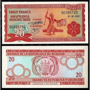 BURUNDI 20 FRANCS UNC # 84