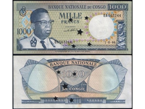 CONGO 1000 FRANCS WITH PUNCH HOLES  # 113