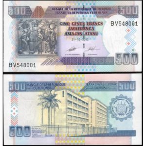 BURUNDI 500 FRANCS UNC # 91