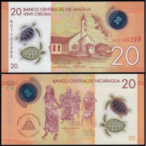 NICARAGUA 20 CORDOBAS POLYMER UNC # 99