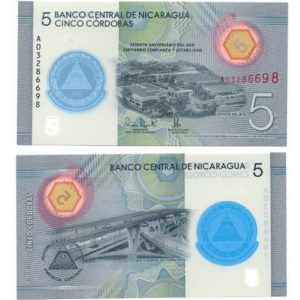 NICARAGUA 5 CORDOBAS POLYMER UNC # 232