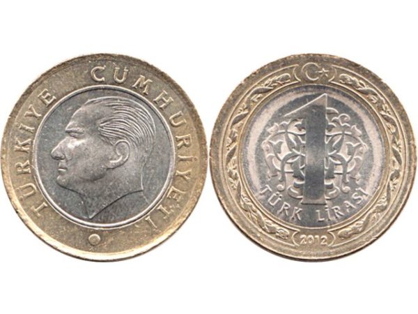 TURKEY 1 LIRA BIMETAL COIN # 2113