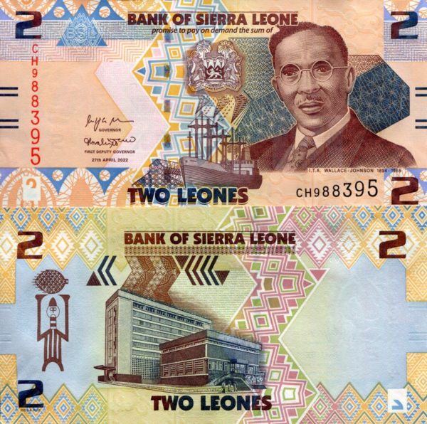SIERRA LEONE 2 LEONES UNC # 70