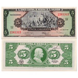 EL SALVADOR 5 COLONES UNC # 824